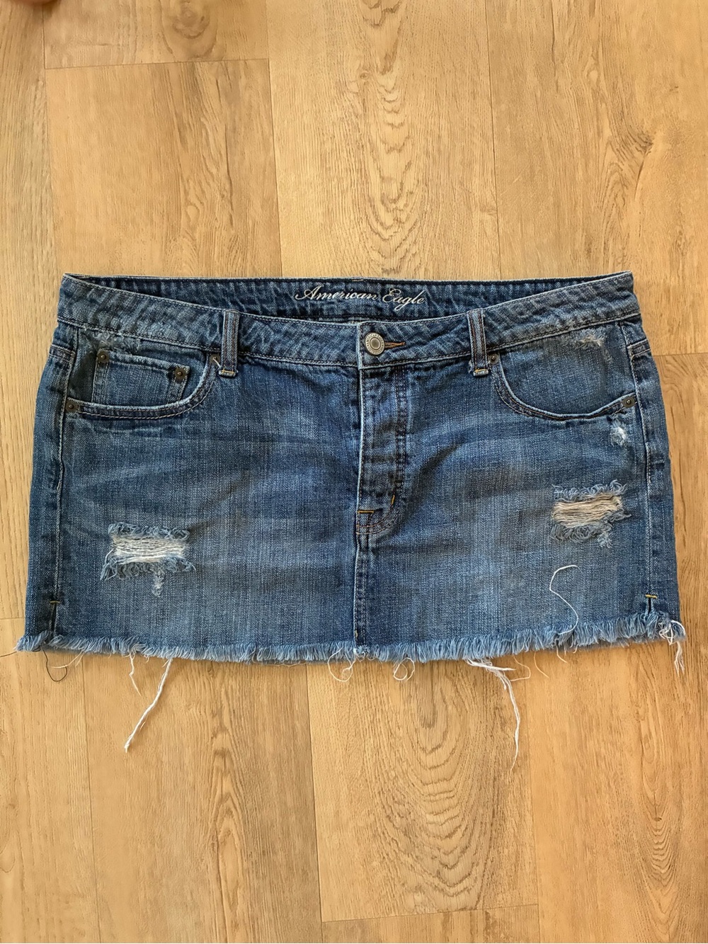 Y2K American Eagle Outfitters Blue Distressed Denim Mini Skirt